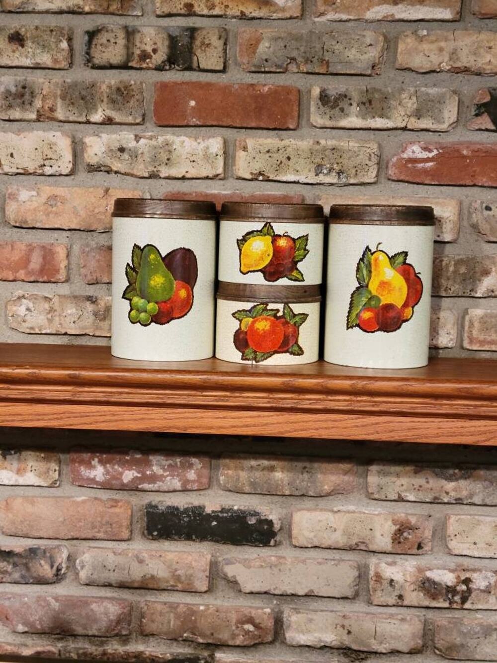 Vintage Cheinco Metal Canister Set of 4 Fruit Harvest Retro Kitchen Storage Tin
